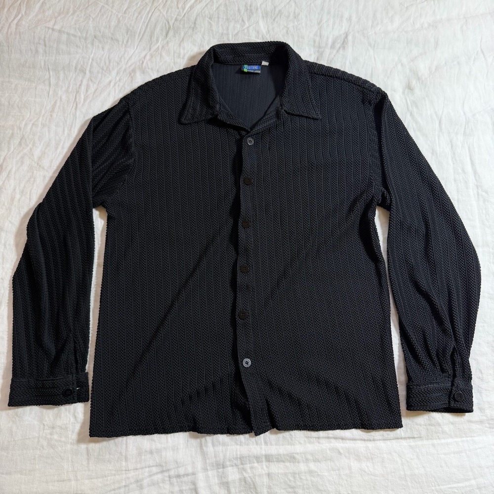 Vintage Positano Italian Sheer Knit Black Dress Shirt